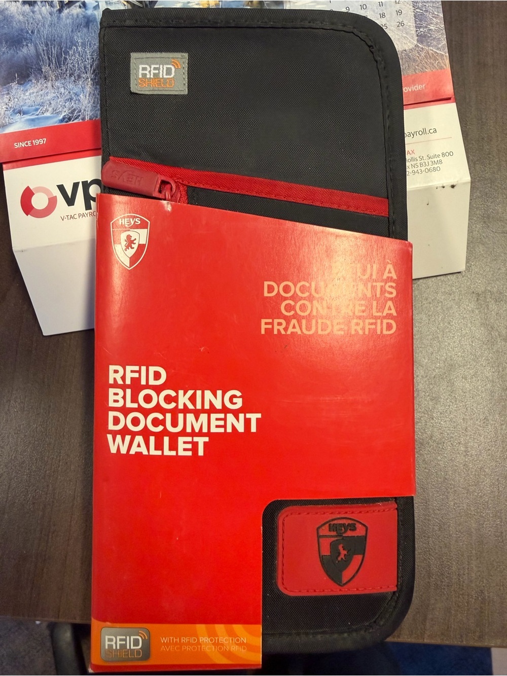 HEYS RFID Traveling Document Wallet - Black & Red